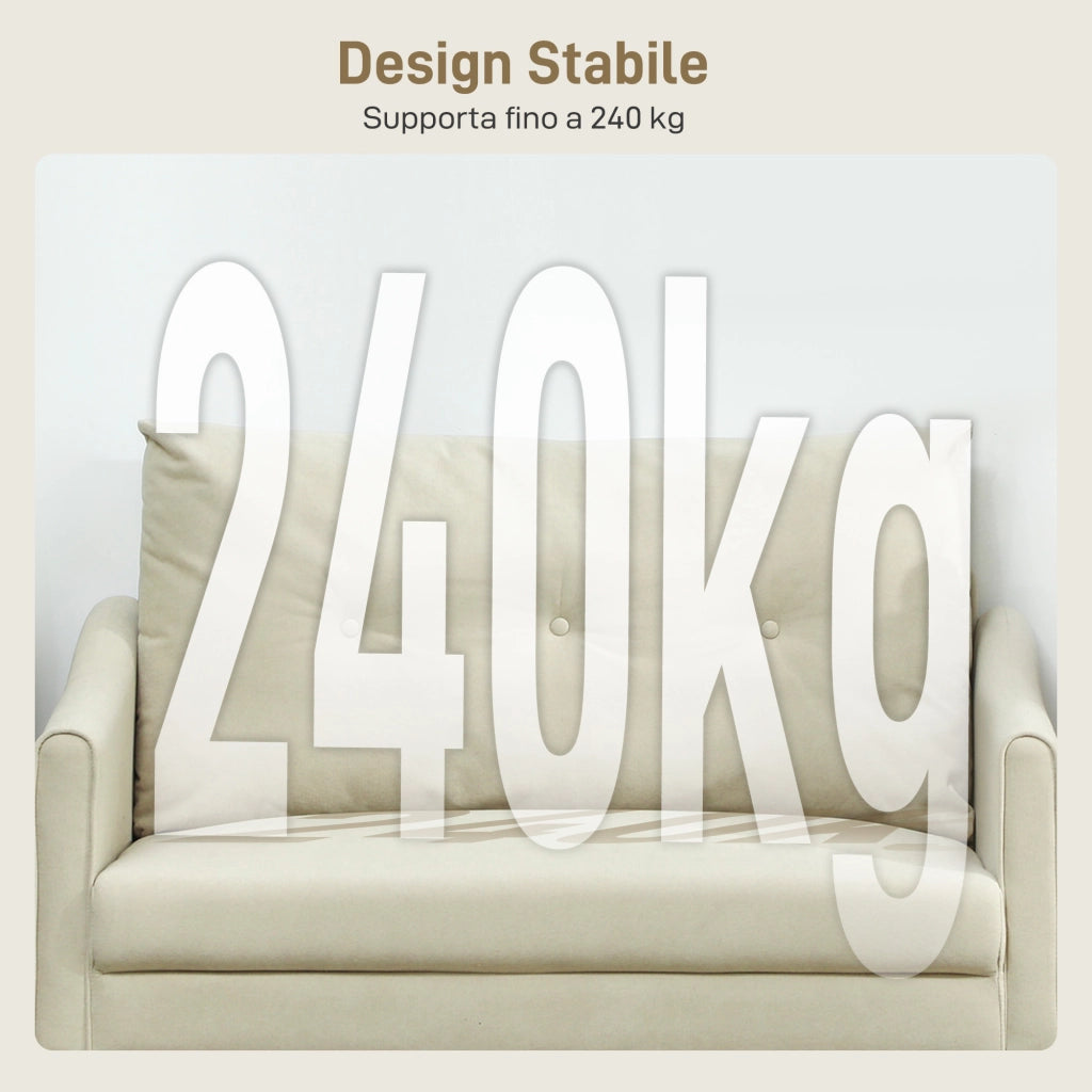 Divano 2 Posti Design Moderno 124x73x92 cm Schienale Trapuntato a Bottoni e Rivestimento in Velluto Crema