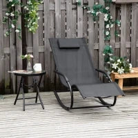 Sedia a Dondolo Ergonomica con Poggiatesta e Braccioli, in Metallo Zincato e Textilene, 63l x 160P x 88H cm, Nero