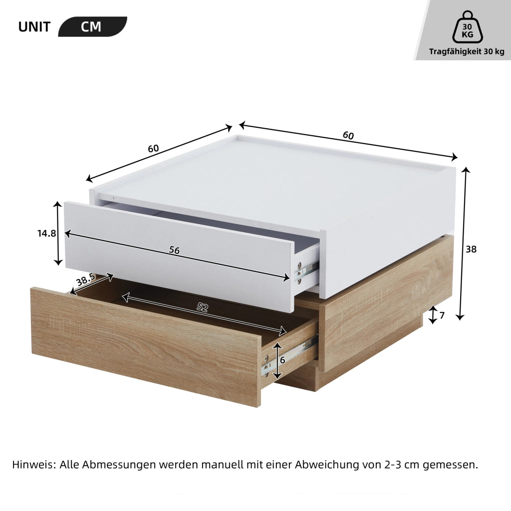 Tavolino da Salotto Girevole 360¡ã ¨C Xylo ¨C Bianco, Noce, 2 Ripiani, 60x60x38