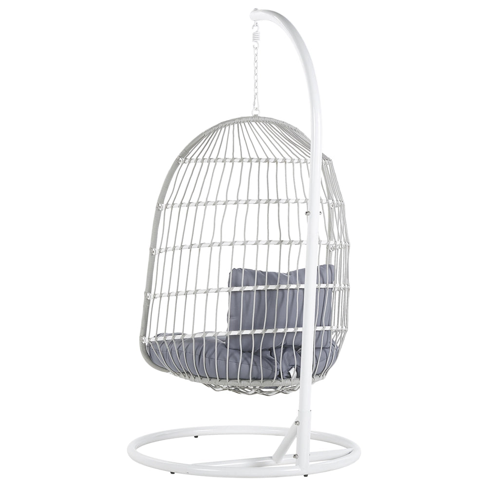 Poltrona Sospesa con Cesta in Corda di Poliestere Beige per Interno ed Esterno Boho
