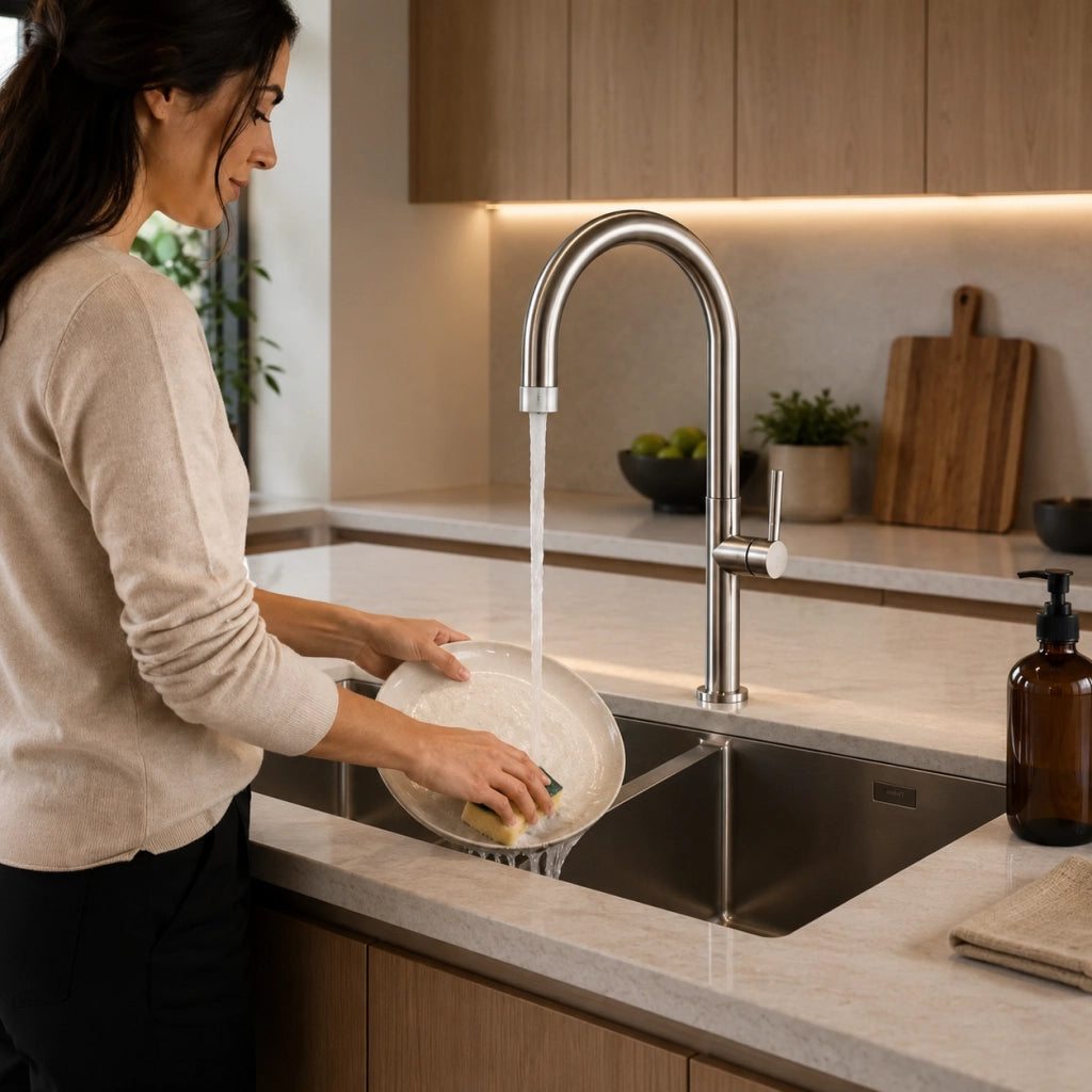 Rubinetto Miscelatore da Cucina Acciaio Satinato Con Canna Alta Girevole 87956