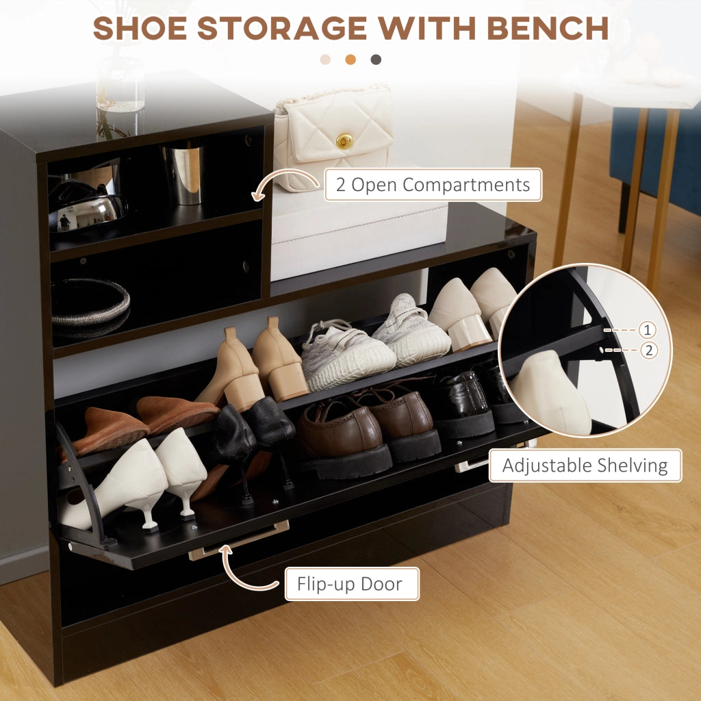 EasyComfort Set Appendi Abiti da Ingresso con Specchio e Scarpiera per 8 Paia di Scarpe, Nero Lucido