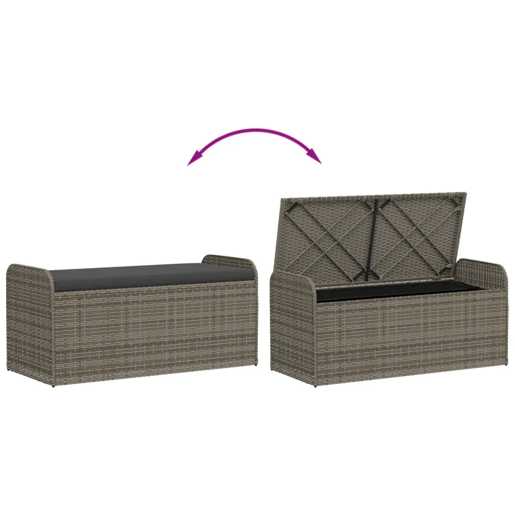 Cassapanca con Cuscino-Baule-Panca con ContenitoreGrigia 115x51x52 cm in Polyrattan