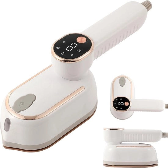 Strumento da stiro portatile, 1200W programmabile, 3+1 multigiradore con display digitale con LED, 130ml, funzionalità di risparmio acqua, sicuro da utilizzare (bianco)