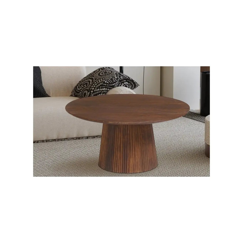 Tavolino rotondo RIMBAUD – Effetto legno marrone 80 cm