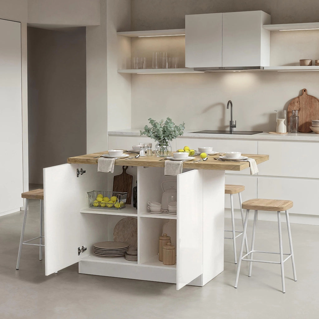 Mobile Dispensa Miha, Isola da Cucina 2 Ripiani Made in Italy, 130x80x90h cm Bianco Lucido