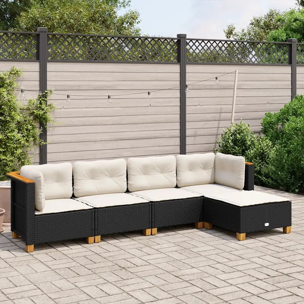 Set Divani da Giardino 5 pz | Set Salotto da Giardino con Cuscini in Polyrattan Nero
