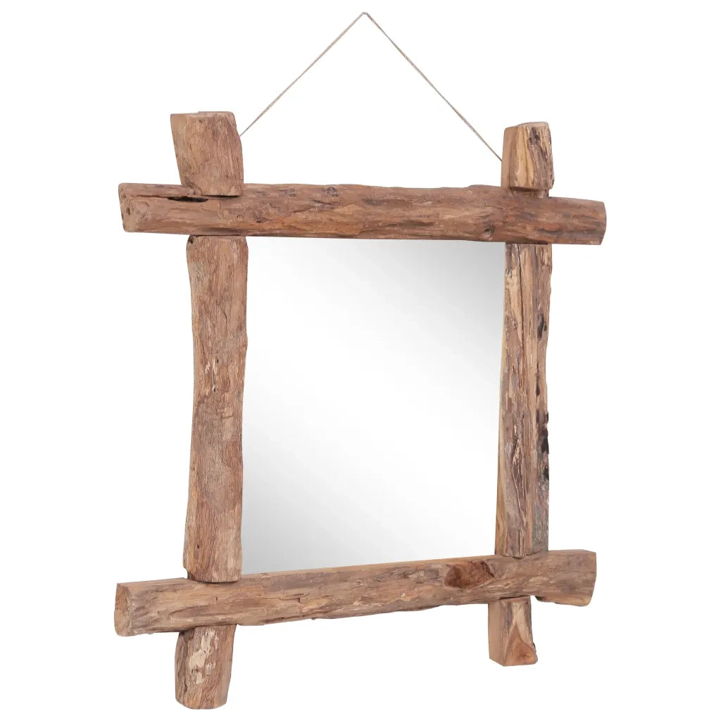 Specchio con Tronchi Naturale 70x70 cm in Teak di Recupero 283934