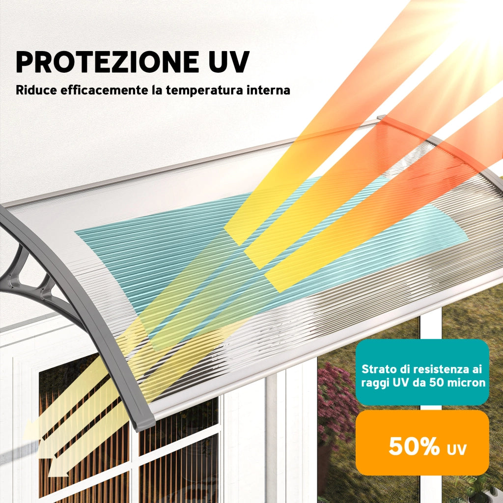 Tettoia Moderna in Policarbonato, Alluminio e PP per Balconi, Finestre e Porte, 110x60x18 cm