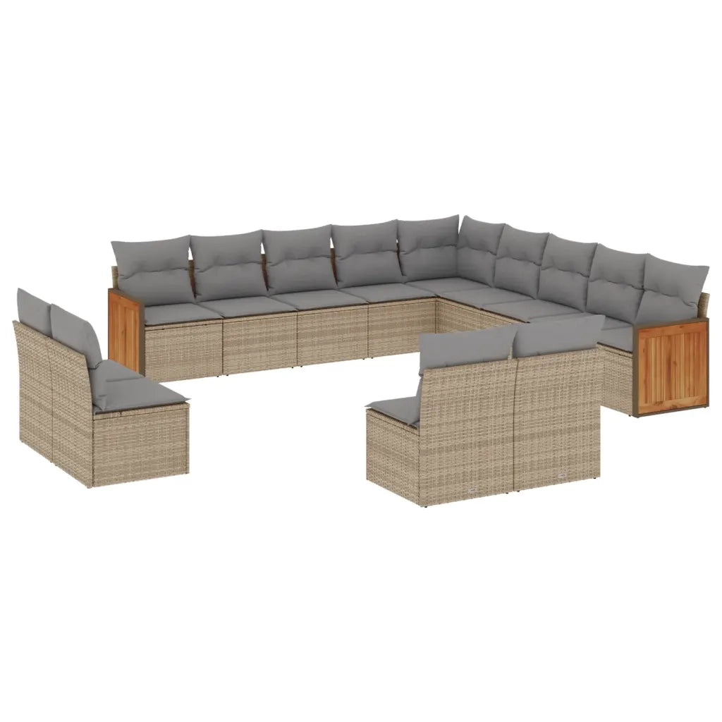 Set Divano da Giardino 13 pz con Cuscini Beige in Polyrattan