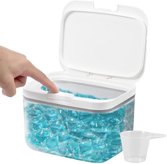 Capsule di Detersivo Contenitore di Stoccaggio 2,8L Polvere di Detersivo per Stoccaggio Contenitore di Stoccaggio Automatico con Apertura Pop-Up per Cucina e Bagno Grande Capacità Supporto per Capsule di Detersivo con Chiusura Ermetica