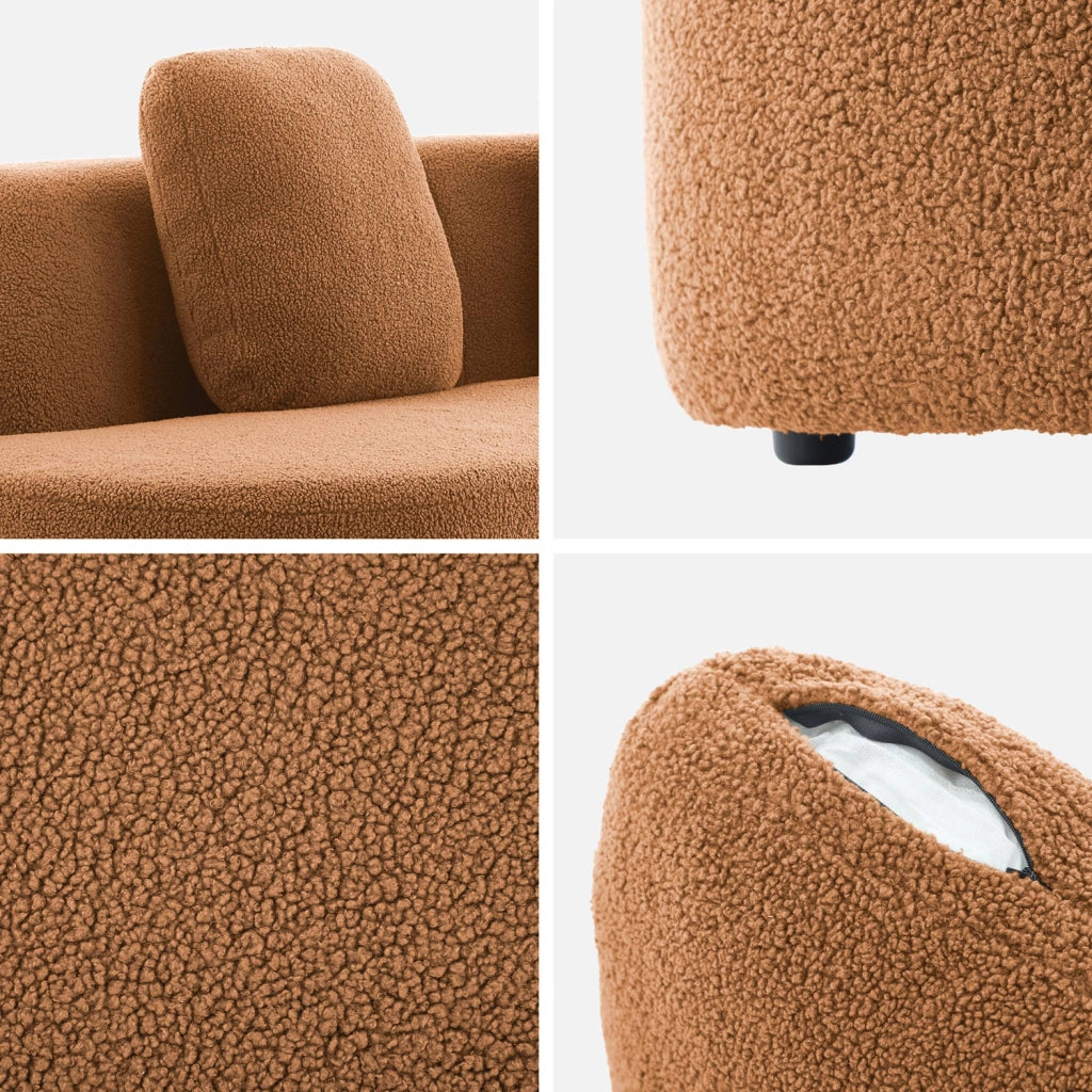 Divano virgola organico in bouclé, 3 posti, camel