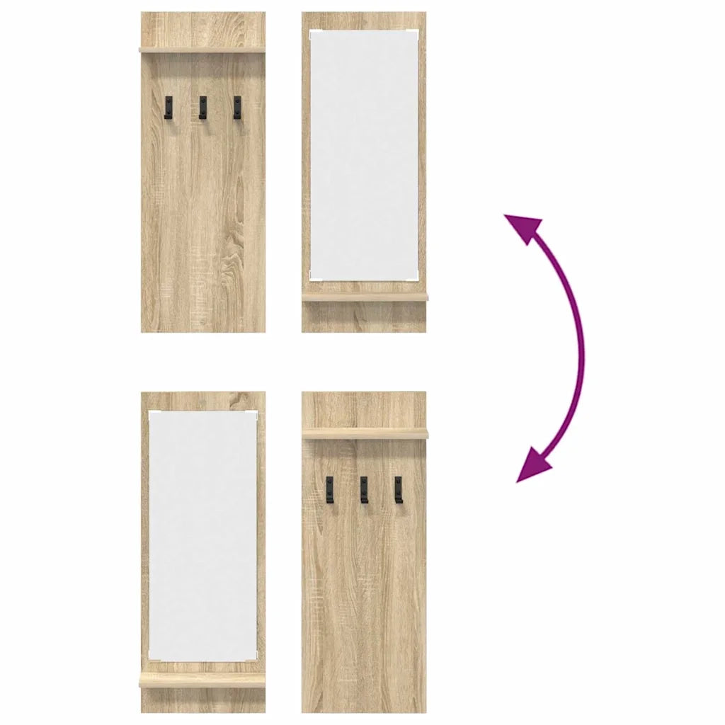 Appendiabiti a muro con specchio Rovere Sonoma 70 x 10 x 90 cm 874525