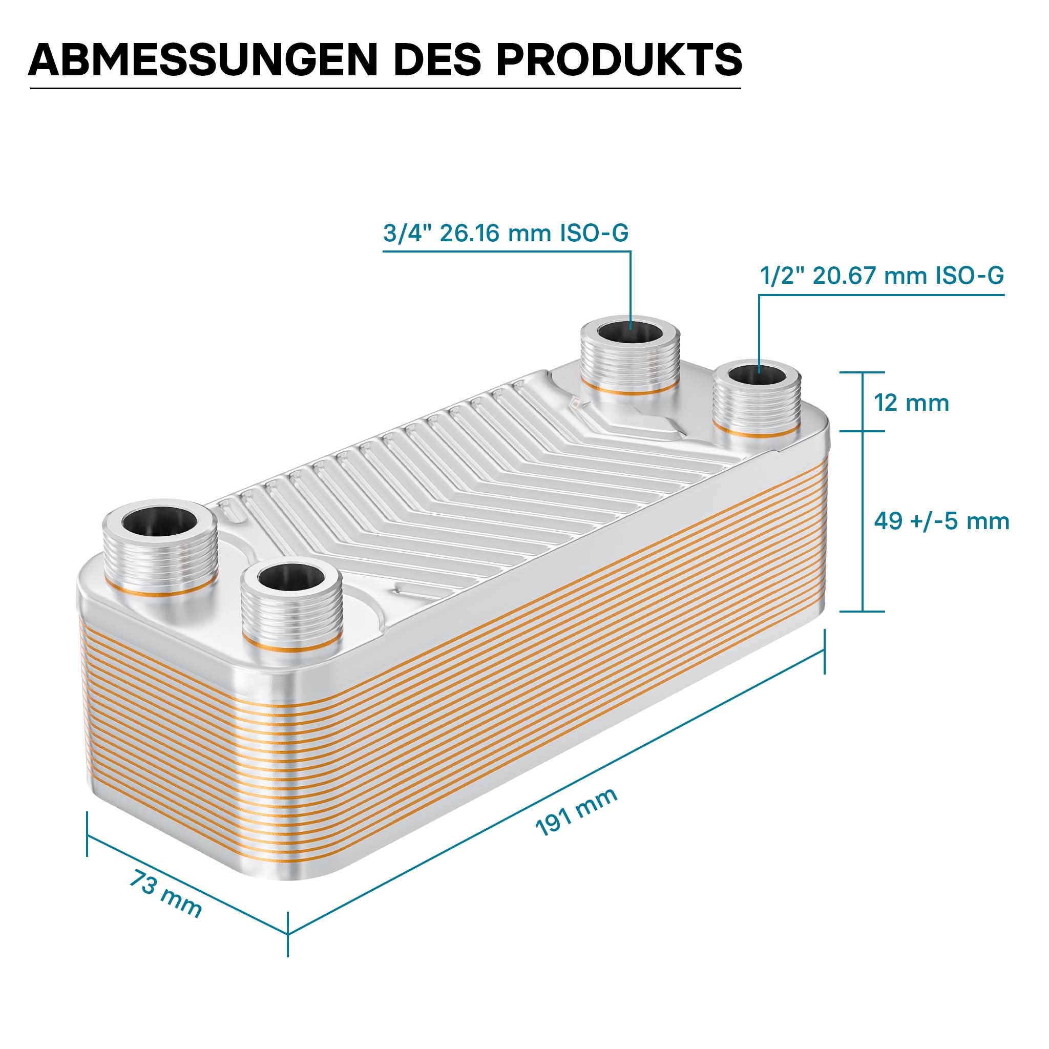 Scambiatore a piastre saldobrasate in acciaio inox, 20 piastre, max 44 kw