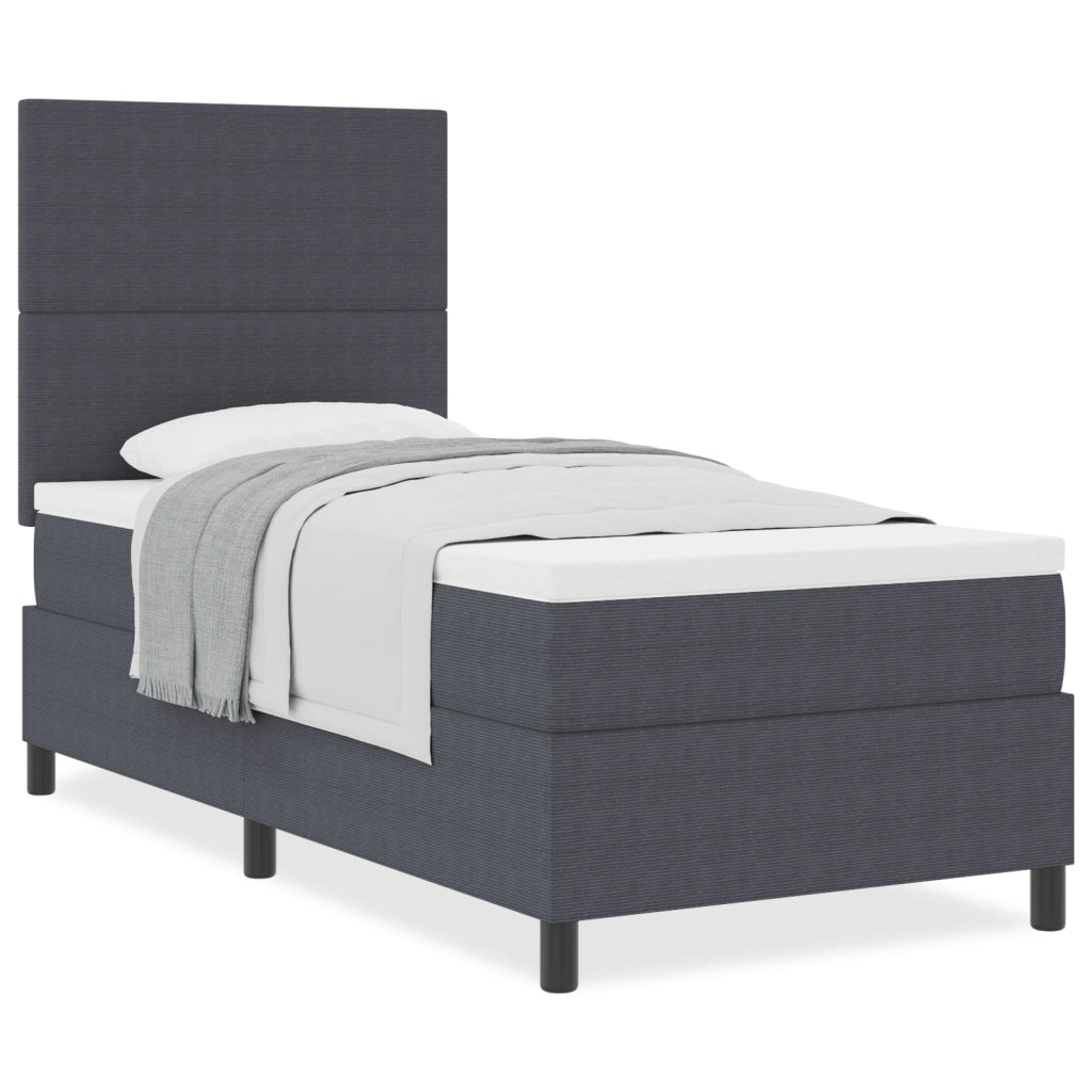 Letto con Base a Molle e Materasso Grigio Scuro 80x200 cm in Tessuto a Coste