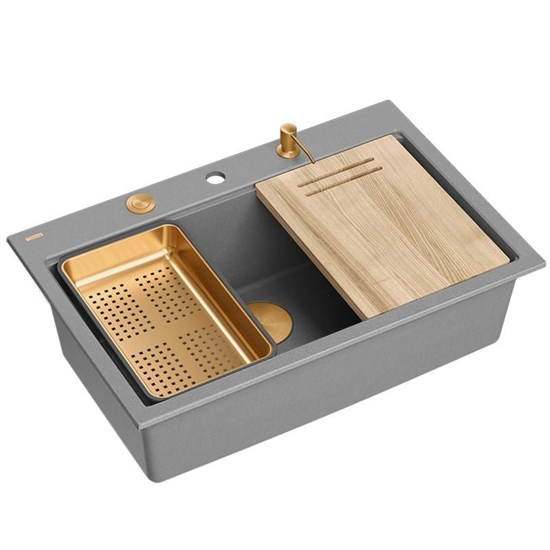 Lavello In Granito Marc 110 Workstation Grey Metallic Tappo oro