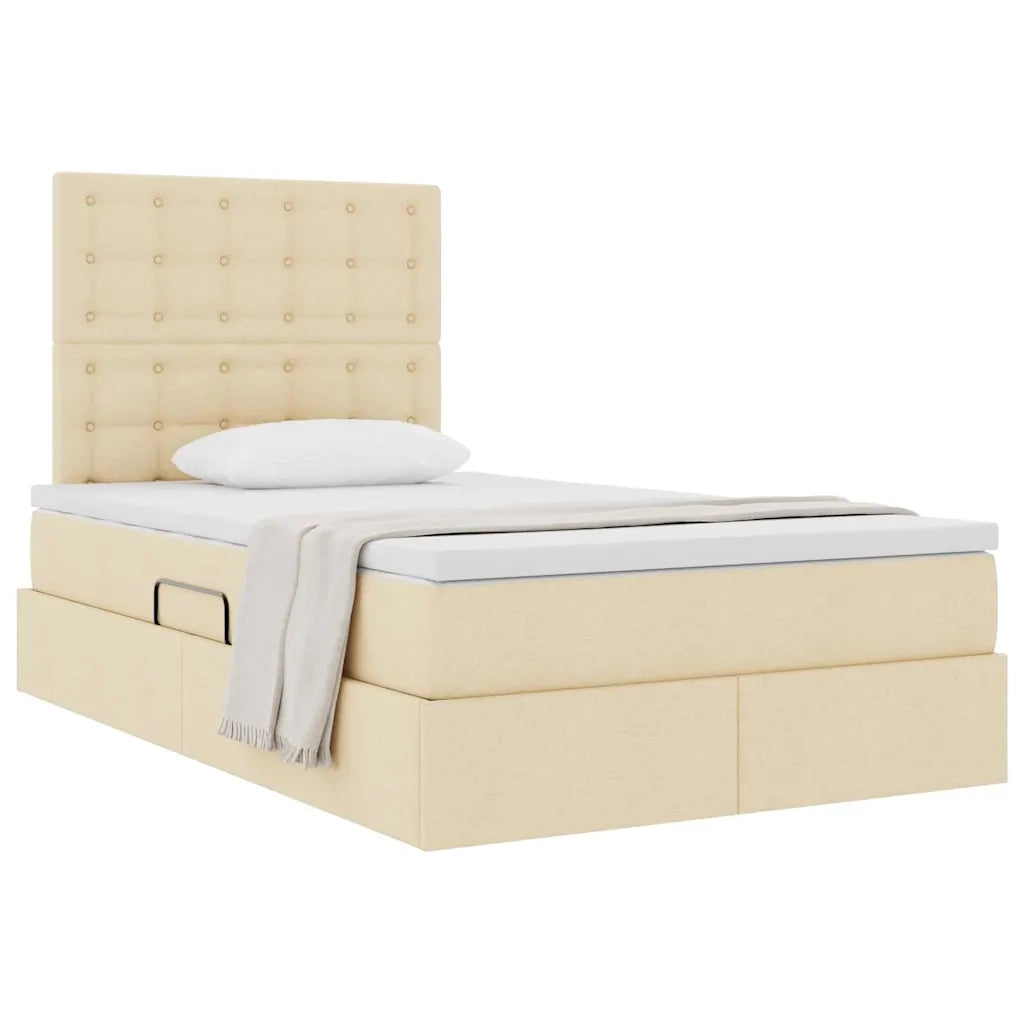 Letto con contenitore e materasso Crema 120 x 190 cm Tessuto