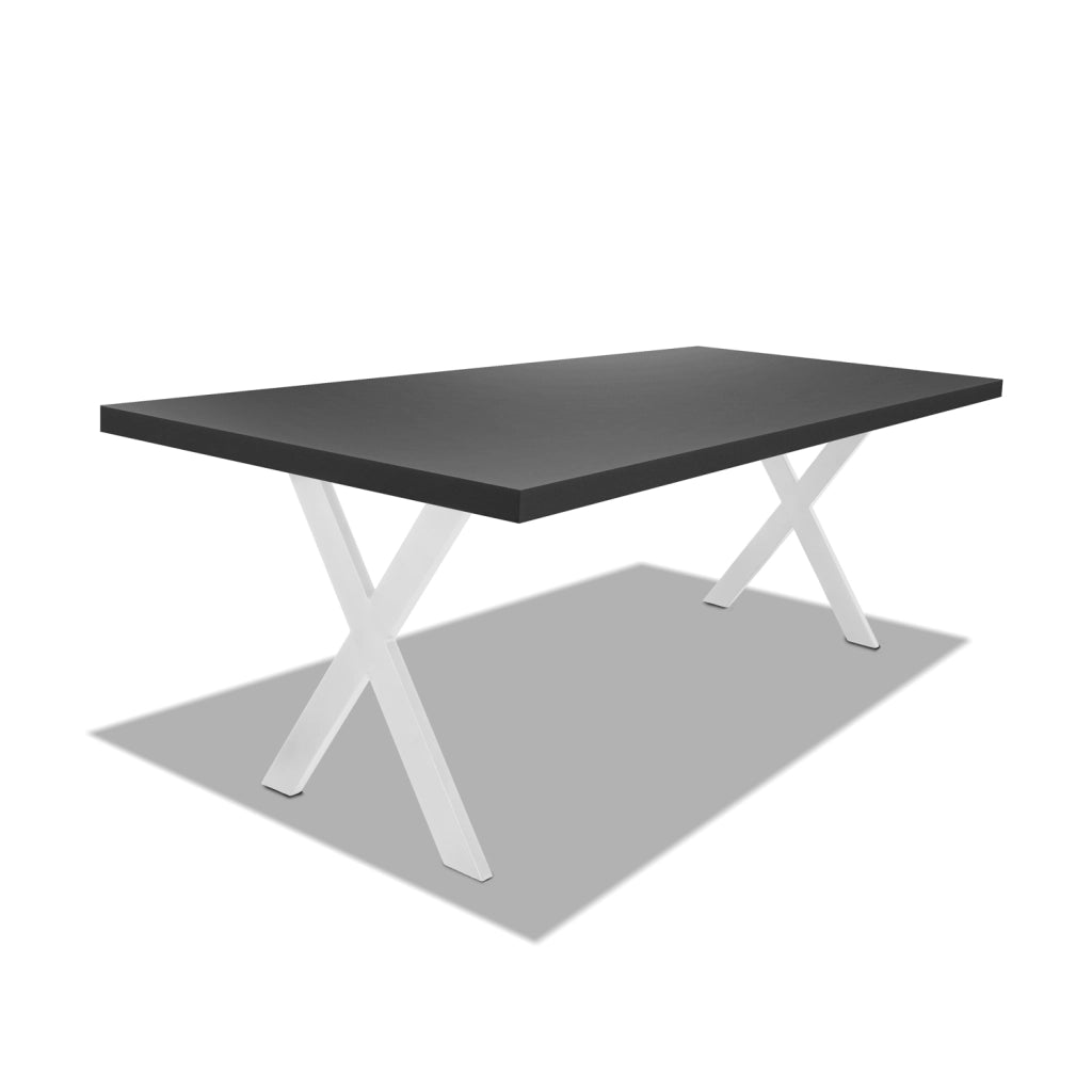 Tavolo da pranzo in legno e metallo con piedi a X bianchi - 220x100 cm