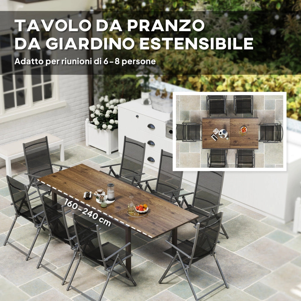 Tavolo da Giardino 160-240x90x74 cm per 6-8 Persone Piano Effetto Legno