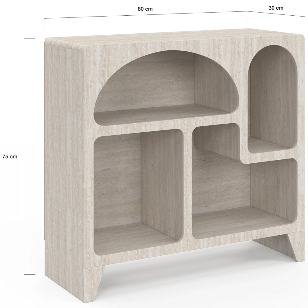 IDMarket - Credenza in stile organico da 80 cm ALESIA a 4 scomparti, effetto travertino