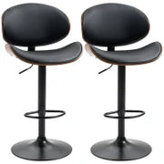 Set 2 Sgabelli da Bar con Schienale Regolabili in Altezza, Legno e Finta Pelle, 53x52x92-112 cm, Nero