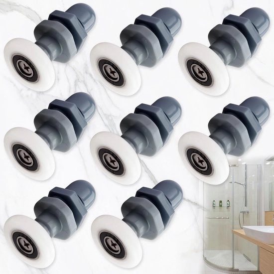 Set di 8 rotelle per doccia, parti di ricambio per rotelle per doccia, guida per rotelle per cabina doccia, parti di ricambio per rotelle per cabina doccia, diametro 25 mm, per porte in vetro con spessore di circa 4-6 mm.