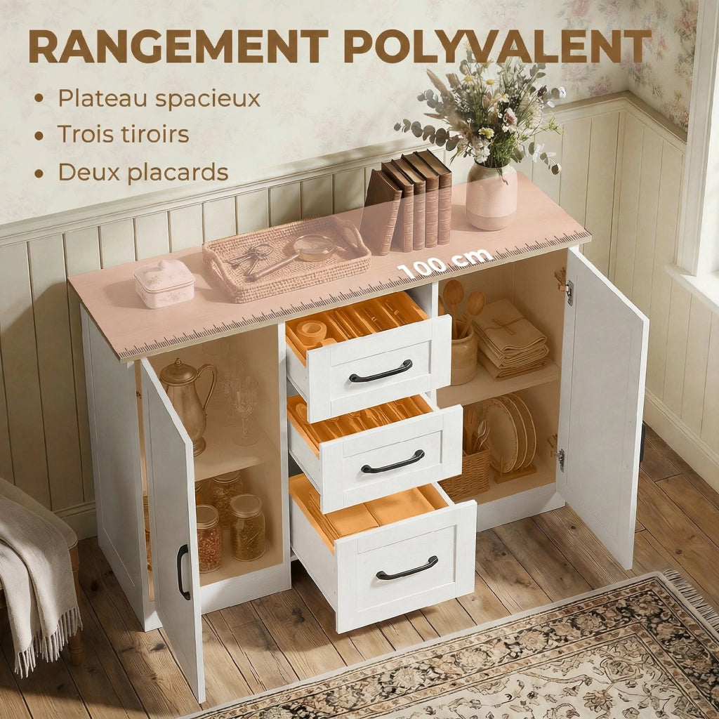 Cassettiera con ante ¨C zephmum ¨C 110x35x80,4cm bianco e legno naturale