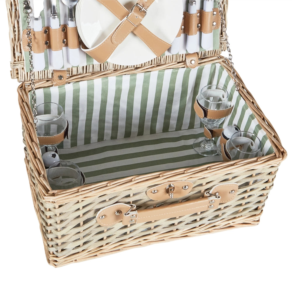Cesto da picnic in vimini naturale per 4 persone con borsa frigo, bicchieri da vino e Posate stile semplice elegante