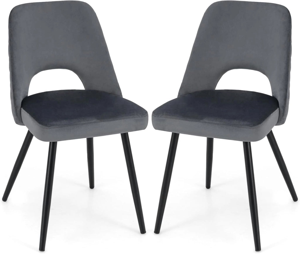 Set di 2 sedie per sala da pranzo, da cucina, per soggiorno, da pranzo, da bar, in velluto grigio, con schienale e gambe in metallo, 46 x 60 x 84 cm