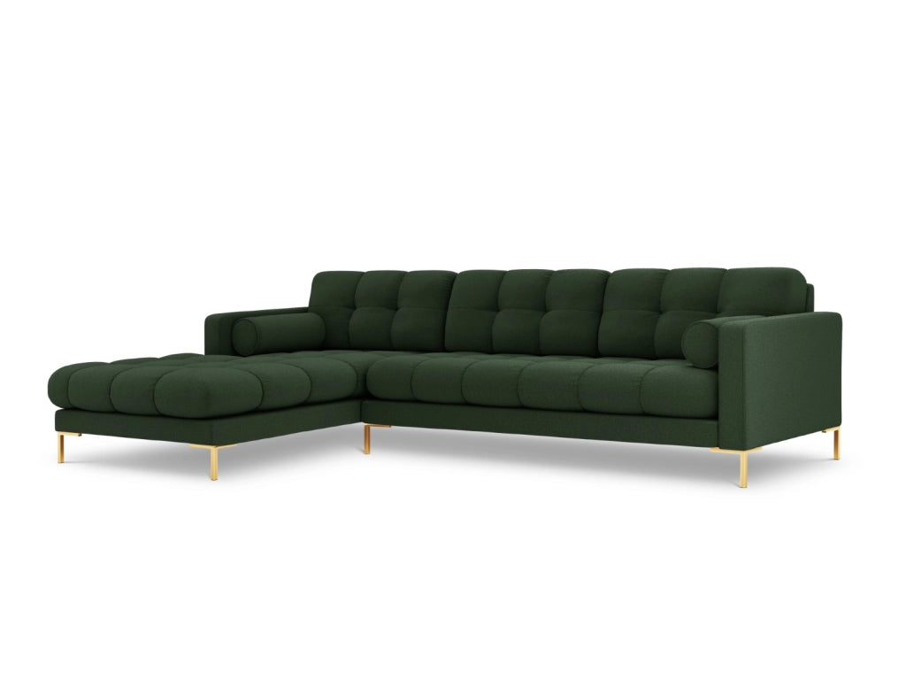 Cosmopolitan Design - Divano angolare sinistro "Bali" 5 posti in tessuto strutturato verde scuro 