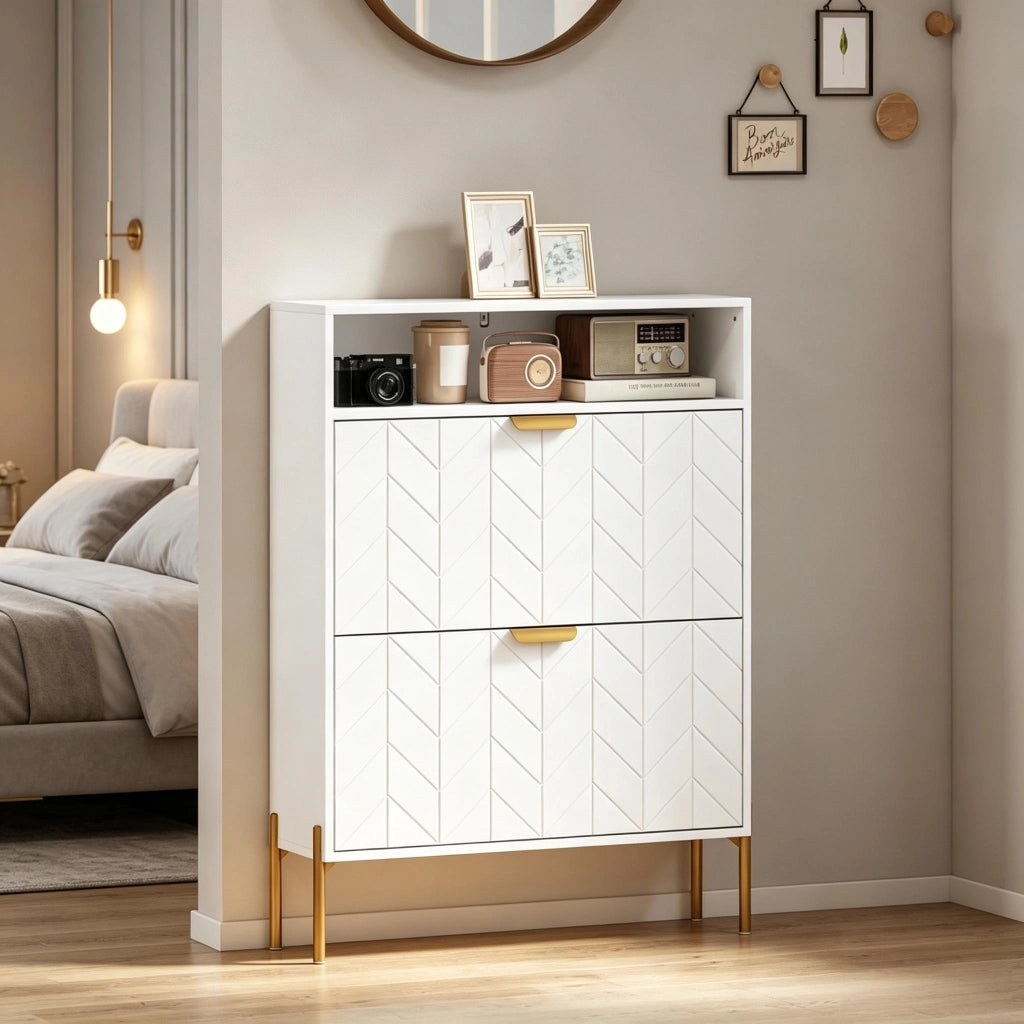 SCARPIERA stretta 80x23,7x110 cm bianca con 2 ante a ribalta e vano aperto