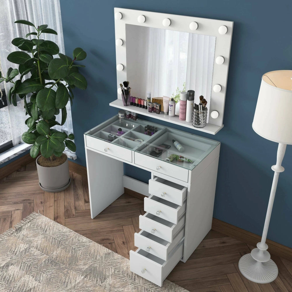 Algiedi, Consolle Specchio Incluso, 45x90x80h cm Bianco