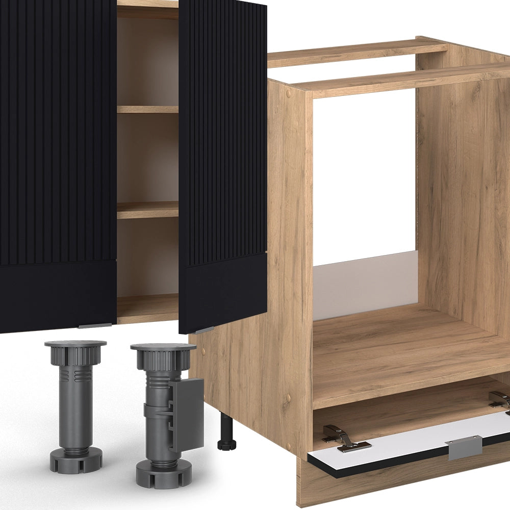 Cucina componibile Fame-Line Nero rigato/Rovere dorato 300 cm senza piano di lavoro Vicco
