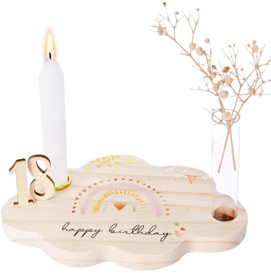 Tavolo di legno per compleanni con candelabro, contenitori in plastica per candele, numeri da 0 a 9, libro degli ospiti, decorazione per compleanni, regalo per compleanni per bambini, ragazzi, adulti