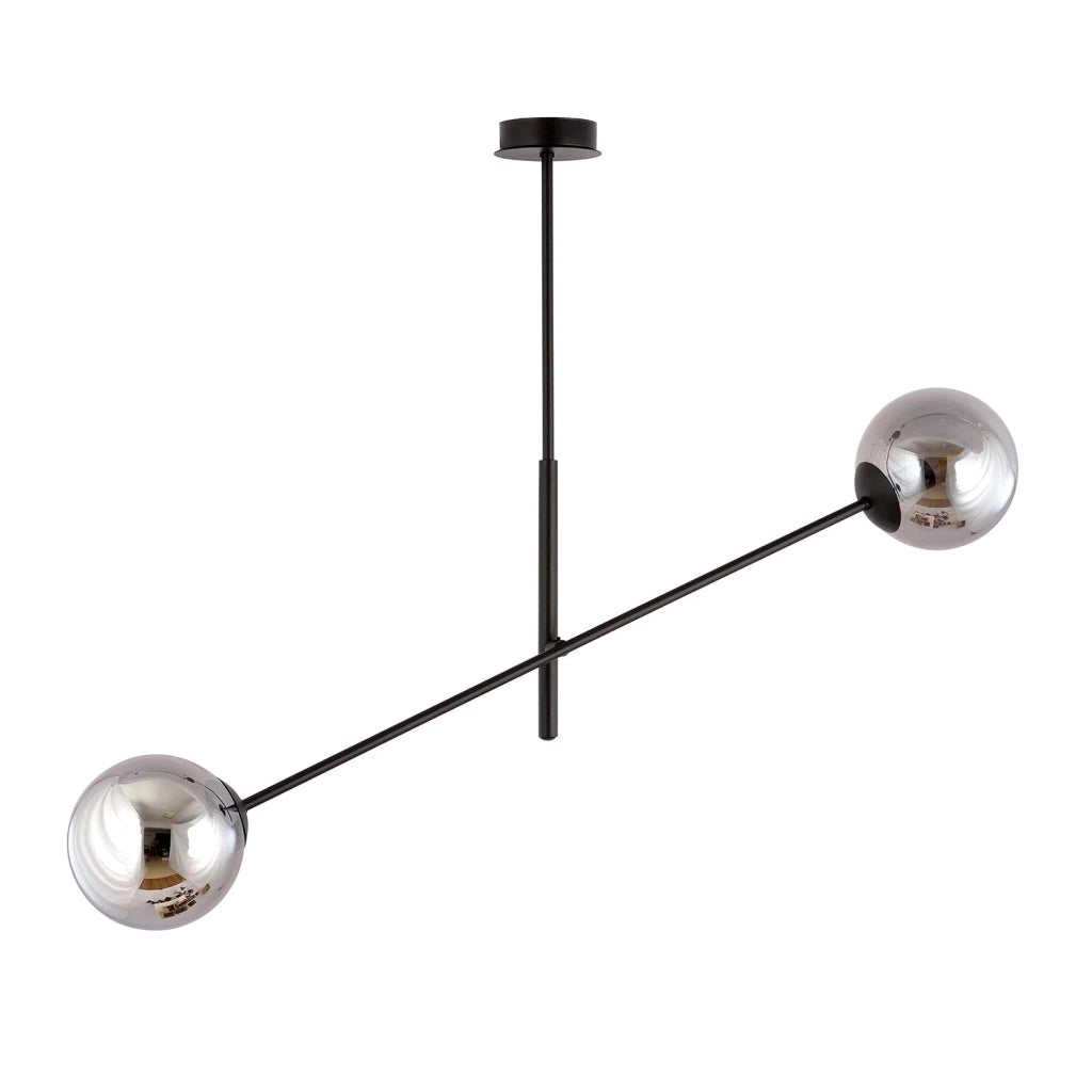 Lampadario 2 Luci Yama In Acciao Nero Con Bracci Regolabili E Vetro Fumè