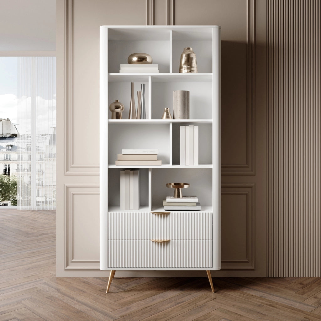 Biblioteca Kabavasi, Libreria 2 Cassetti, 88x38x194h cm Bianco