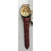 Trade Shop - Orologio Polso Zcc Romani Uomo Automatico Cinturino Pelle Casual Marrone Dorato -