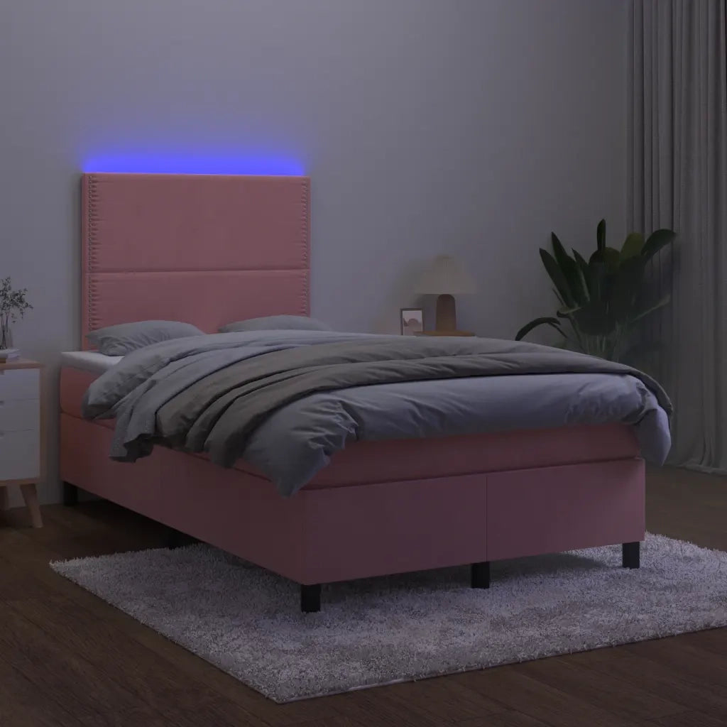 Letto a Molle con Materasso e LED Rosa 120x190 cm in Velluto