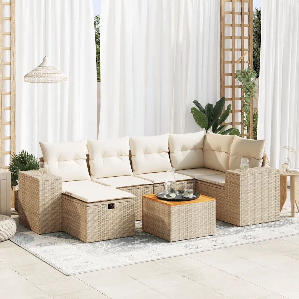 Set Divani da Giardino 7 pz con Cuscini Beige in Polyrattan 3325873