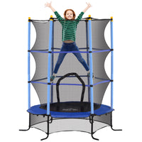 Tappeto Elastico per Bambini Ø163x190 cm con Rete di Sicurezza e Pali Imbottiti Età 3-10 Anni Blu