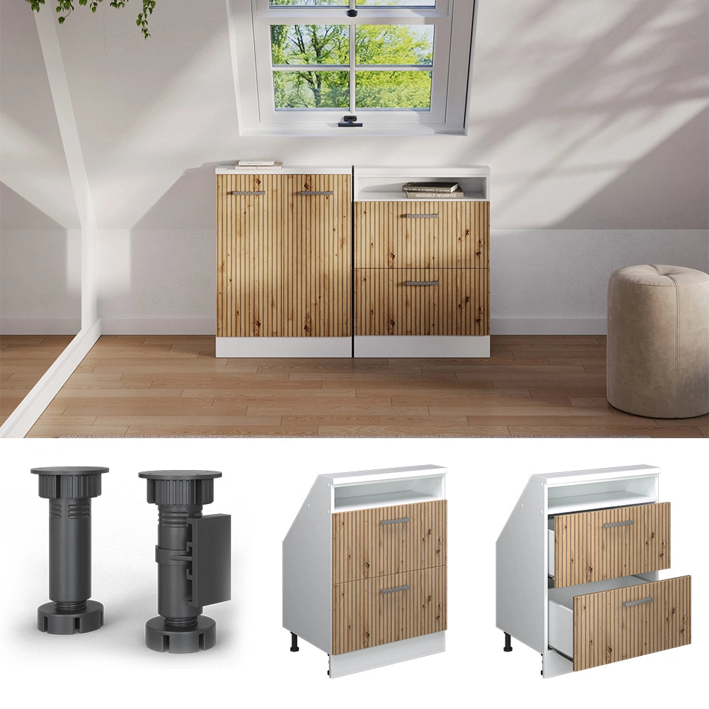 Mobile sottotetto Rion Rovere artigianale/Bianco con 2 cassetti Vicco