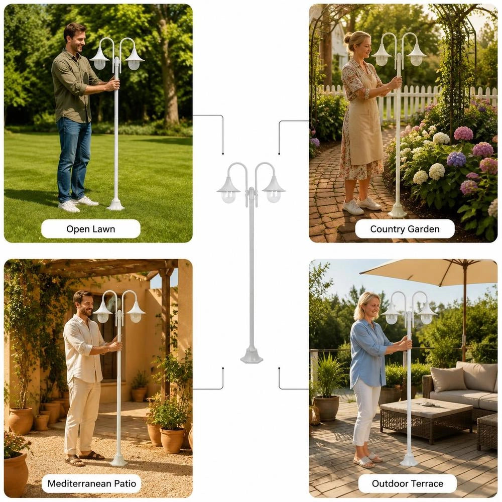 Garden Bollard Light E27 220 Cm Aluminium 2-lantern White