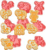 Set di stampi in plastica per animali 8 pezzi - Kit di confezione per bambini con forma di biscotto 3D con tema animale da fattoria - Per biscotti, fondant, biscotti, decorazione torta donut