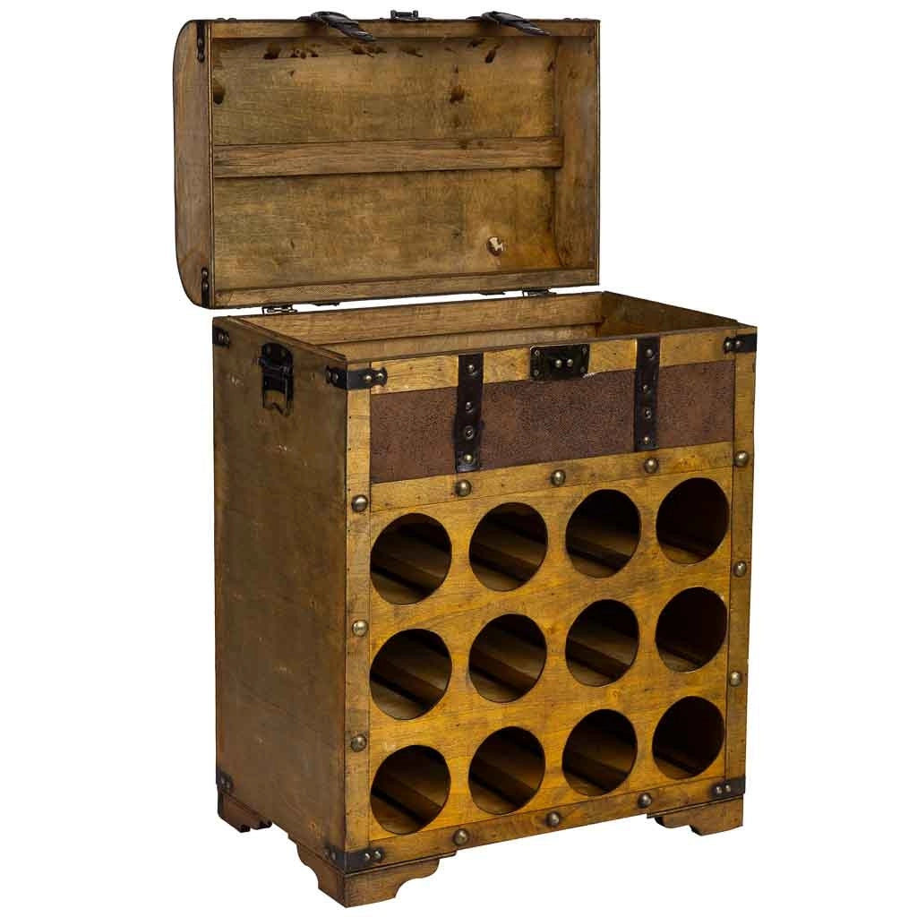 Baul porta bottiglie in legno marrone 45x28x59h cm