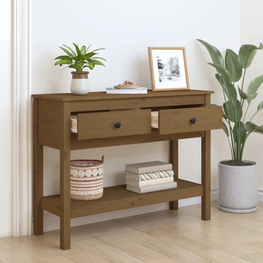 Tavolo Consolle Ambrato 100x35x75 cm in Legno Massello di Pino 814627