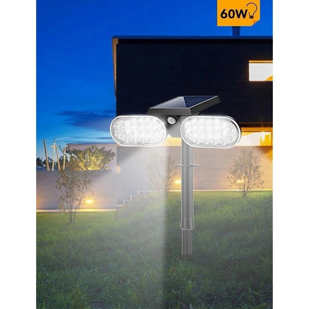 Trade Shop - Faretto Doppio A Led Snodabile Ricaricabile Pannello Solare Picchetto Yh0518-pir -