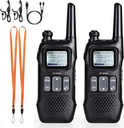 Radio a due vie PMR446 con display LCD, portata di 4 km, 16 canali, caricabile, con cuffia da auricolare, per avventura e campeggio, 2 pezzi