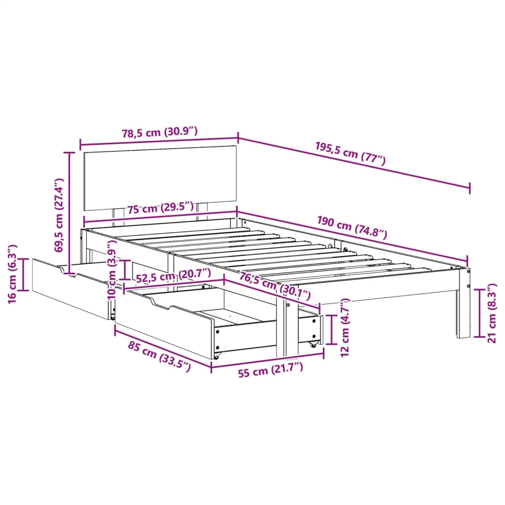 Struttura del letto con testiera Marrone cerato 70 x 190 cm 3422783