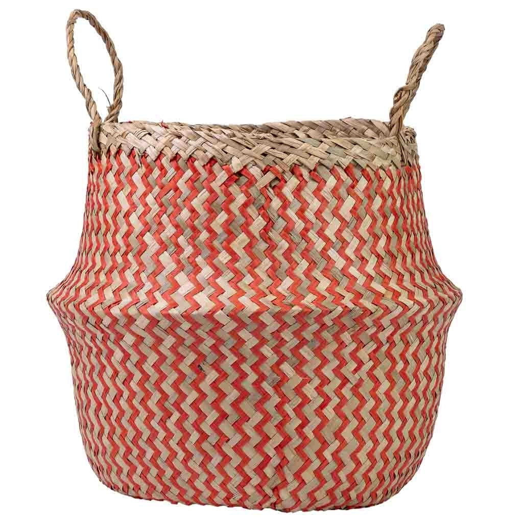 Cestino rosso naturale con manici, D35x30/46h cm