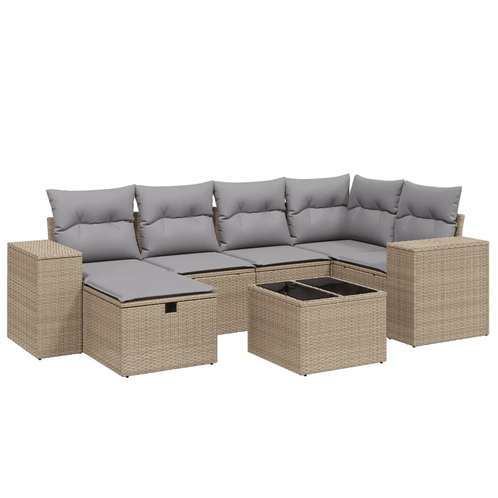 vidaXL Set Divano da Giardino 7 pz con Cuscini Beige Misto Polyrattan